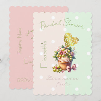 Invitation Mignon Cupcake Pastel Foi Arc Floral Baie Cœur