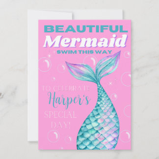 Invitation Mignon éditable sous la mer Sirène fille numérique