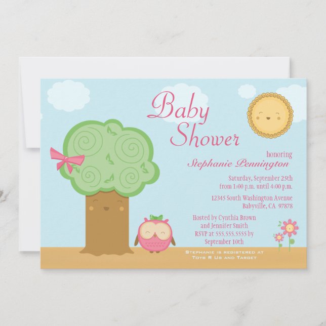 Invitation mignon élégant de baby shower de hibou (Devant)