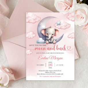 Invitation Mignon éléphant lune et fille au dos Baby Shower