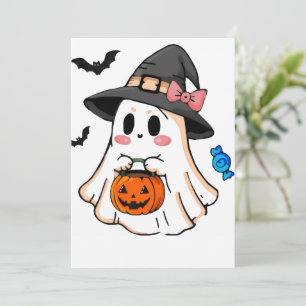 Invitation Mignon fantôme Halloween Kawaii dans un chapeau de