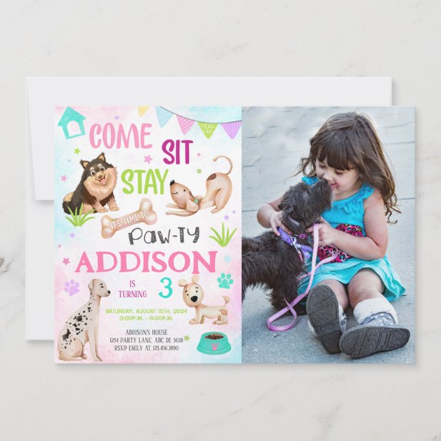 Invitation Mignon fille chien Anniversaire Pawty Photo (Devant)