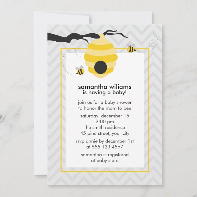 Invitation Mignon gaffez le baby shower d'abeilles (Devant)