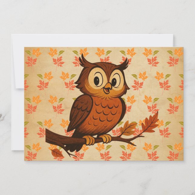 Invitation Mignon hibou fantaisiste vintage automne (Devant)