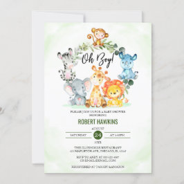 Invitation Mignon Jungle Safari Animaux Oh Baby shower Garçon