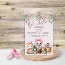 Mignon Jungle Safari Oh Girl Baby shower Invitatio