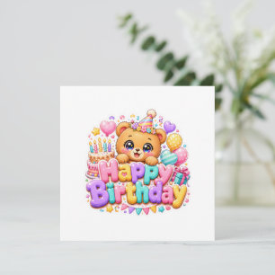 Invitation Mignon Kawaii Joyeux Anniversaire Ours en Peluche 