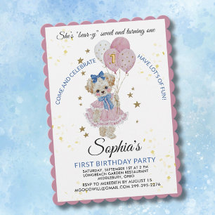 Invitation Mignon ours en peluche rose pour la première fête