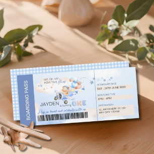 Invitation Mignon ours pilote en bleu pastel marron dans un a
