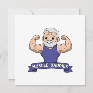 Invitation Mignon Papa Musclé Kawaii Barbu Bodybuilder