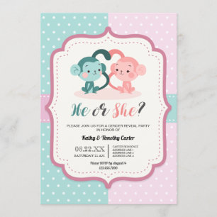 Invitation mignon singe pois genre révéler le coeur de la fêt