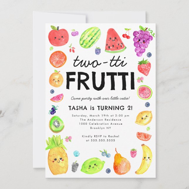 Invitation Mignon TWO-tti Frutti Fruits d'été 2e Anniversaire (Devant)
