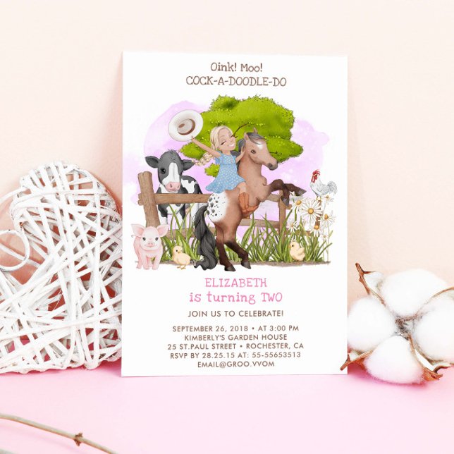 Invitation Mignonne Animaux de ferme d'anniversaire Cowgirl B (Créateur téléchargé)