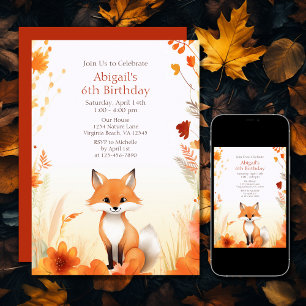 Invitation Mignonne Automne Forêt Fox automne Anniversaire