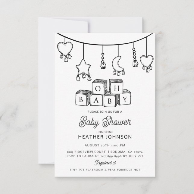 Invitation Mignonne Baby shower de sexe neutre Oh Baby (Devant)