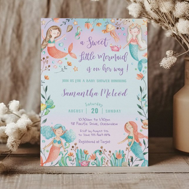 Invitation Mignonne Baby shower de sirène sous la mer bébé fi (Créateur téléchargé)
