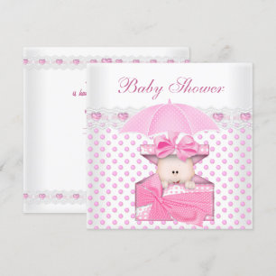 Invitation Mignonne Baby shower fille Bébé blanc rose poka po