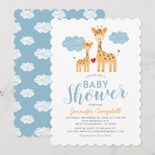 Invitation Mignonne Baby Shower girafe mère et enfant