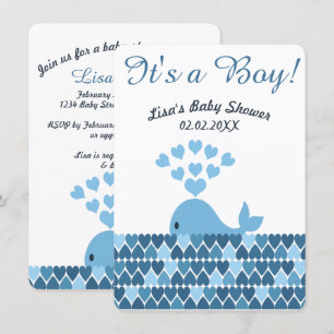 Invitation Mignonne baleine C'est un garçon !Baby shower