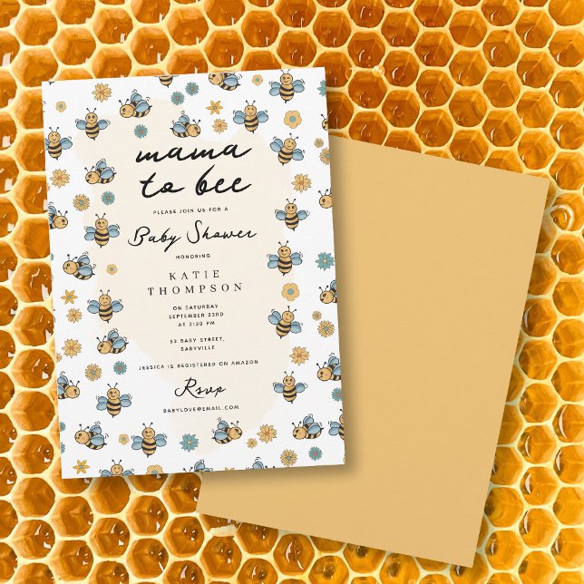 Invitation Mignonne Bee & Mama Fleur sauvage Pour Être Baby s (Cute Bee & Wildflowers Mama To Be Baby Shower Invitation)