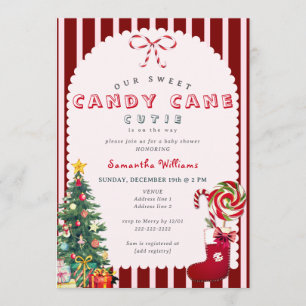 Invitation Mignonne Canne à Sucre Rose Fête de Bébé de Vacanc