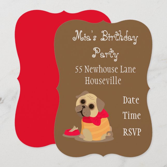 Invitation Mignonne chien carlin amoureux des animaux fille P (Devant / Derrière)