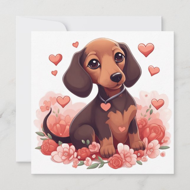 Invitation Mignonne chiot Dachshund avec le coeur (Devant)