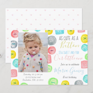 Invitation Mignonne comme un bouton premier anniversaire phot