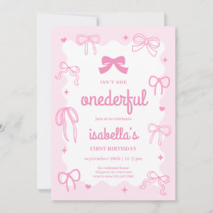 Invitation Mignonne Coquette Merveilleuse Nœuds 1er Anniversa