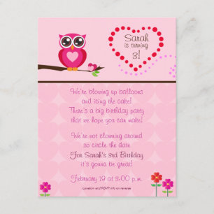 Invitation mignonne d'anniversaire de hibou