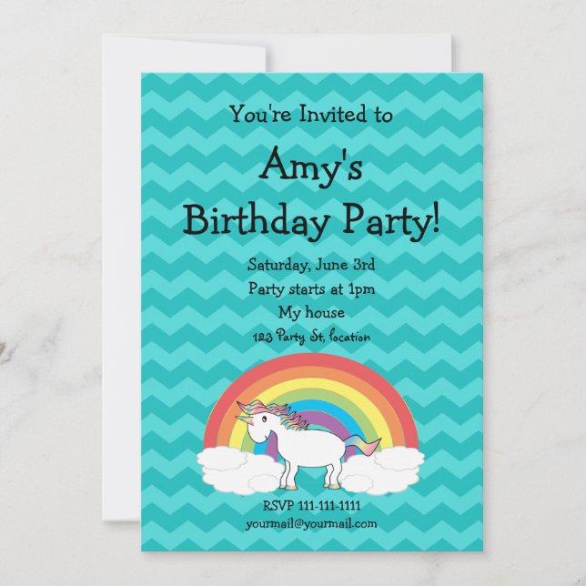Invitation mignonne d'anniversaire de licorne (Devant)