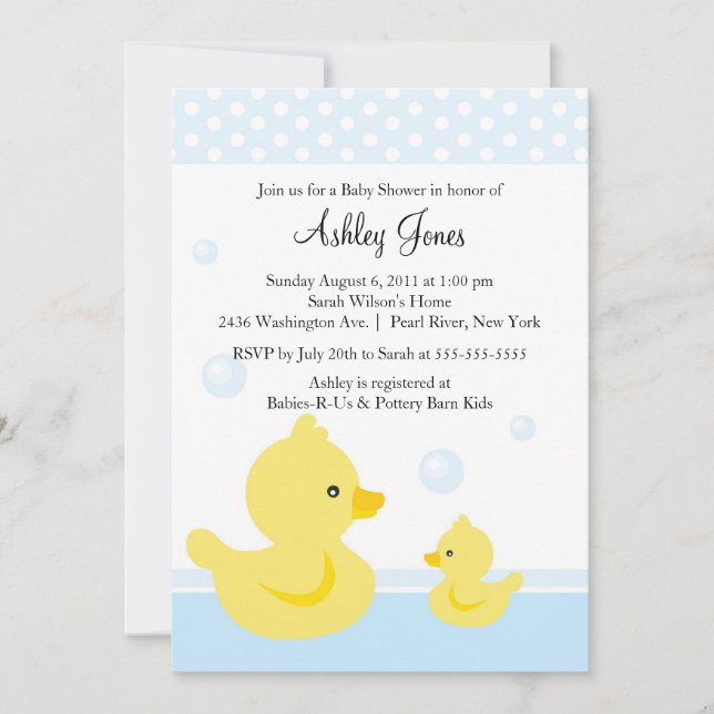 Invitation MIGNONNE de baby shower de canard (Devant)