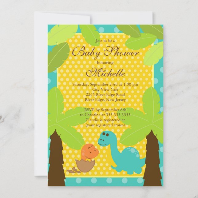 Invitation mignonne de baby shower de Dinasaur de (Devant)