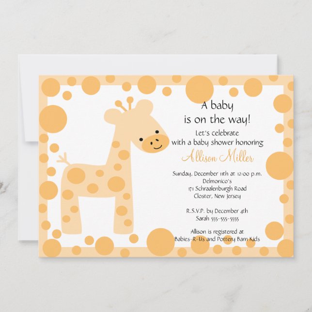 Invitation mignonne de baby shower de girafe (Devant)