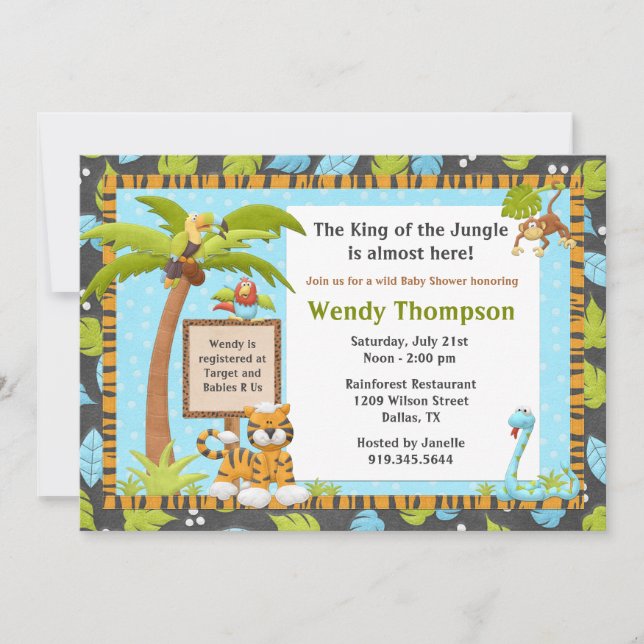 Invitation mignonne de baby shower de jungle (Devant)