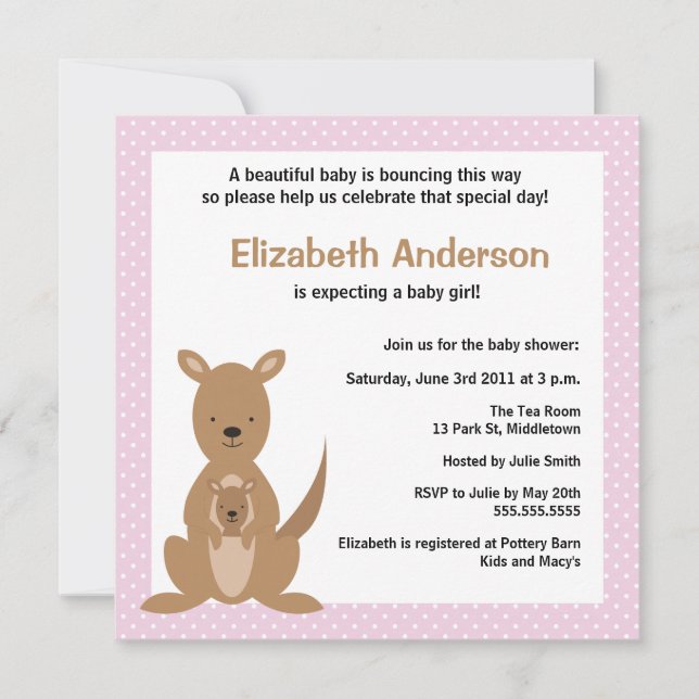 Invitation mignonne de baby shower de kangourou - (Devant)