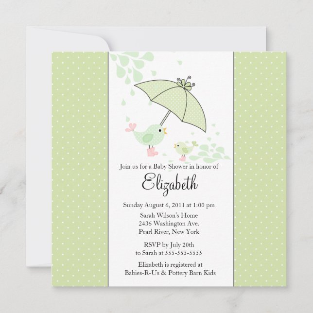 Invitation MIGNONNE de baby shower d'oiseau de (Devant)