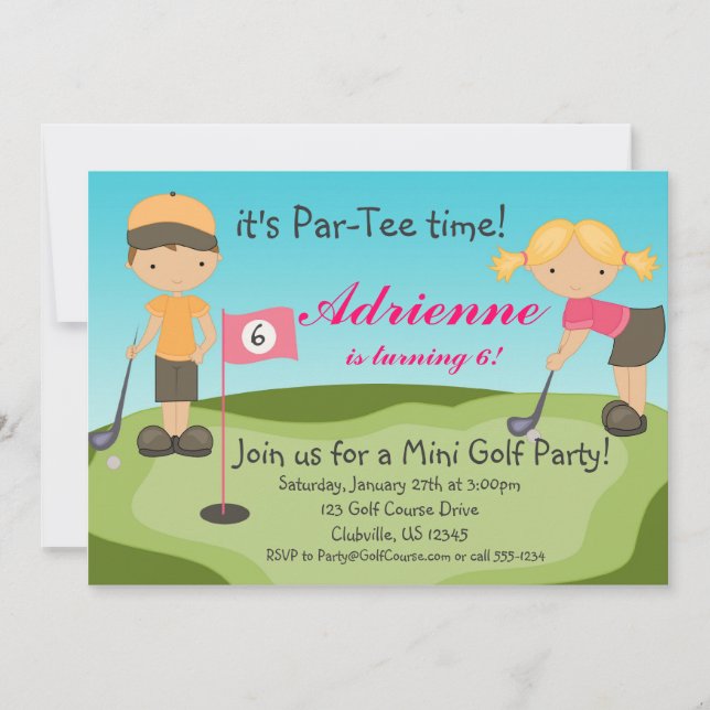 Invitation mignonne de fête d'anniversaire de golf (Devant)