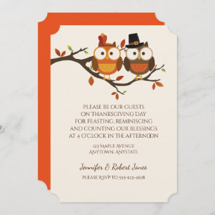 Invitation mignonne de hiboux de thanksgiving