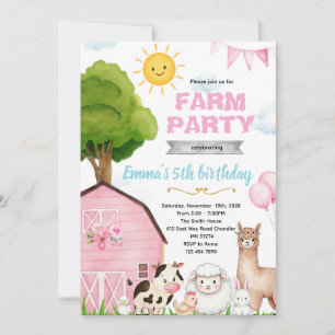 Invitation mignonne de la cour de ferme rose