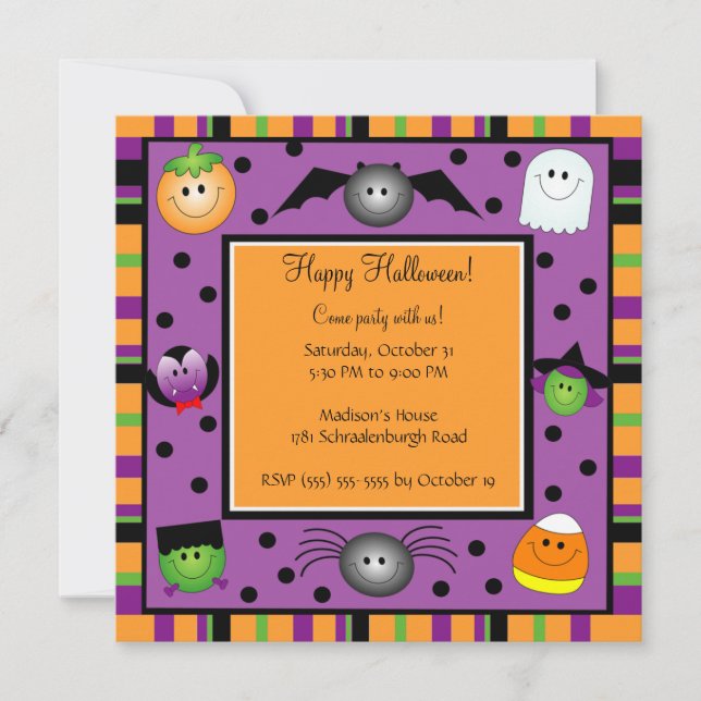 Invitation mignonne de partie de Halloween pour (Devant)