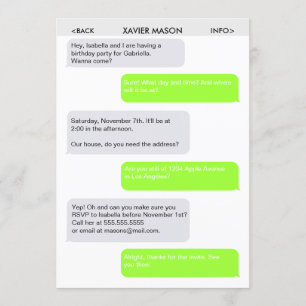 Invitation mignonne de partie de message textuel