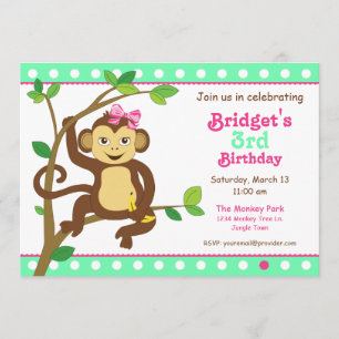 Invitation mignonne de singe de petite fille