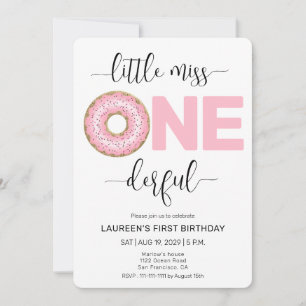 Invitation Mignonne Demoiselle Rose 1er Anniversaire Bords Ar