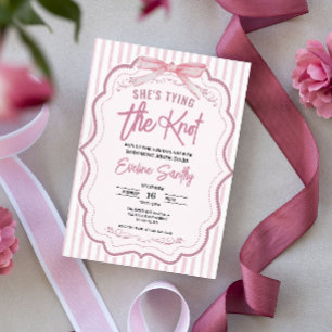 Invitation Mignonne Elle Noue le Nœud Rose Blanc Lavage de No