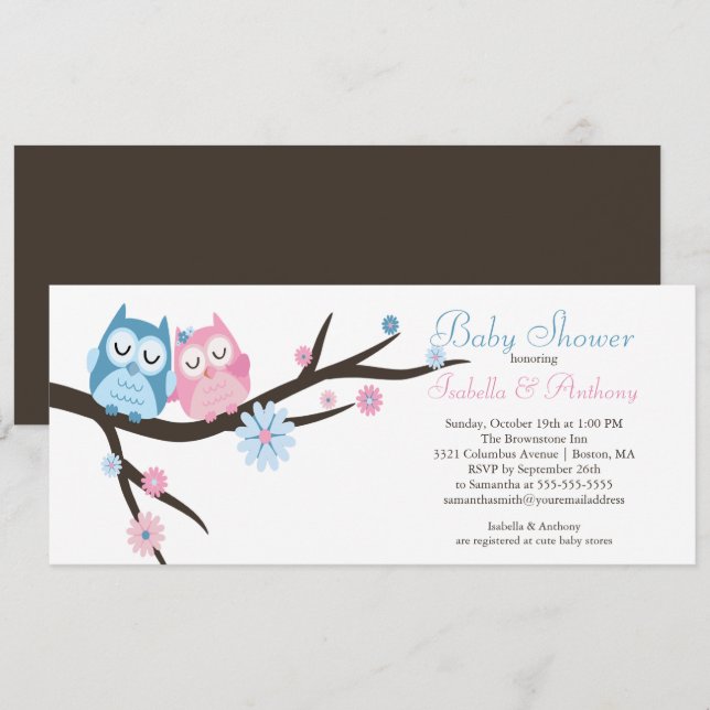Invitation Mignonne en amour Chouette Couple Baby shower (Devant / Derrière)
