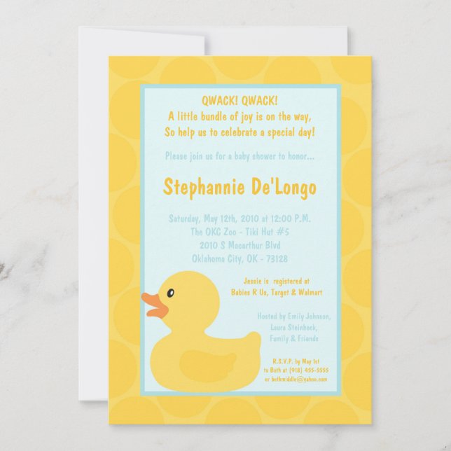 invitation mignonne en caoutchouc jaune de baby (Devant)