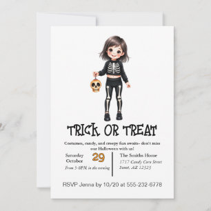 Invitation Mignonne Enfant Squelette À L'Halloween En Costume