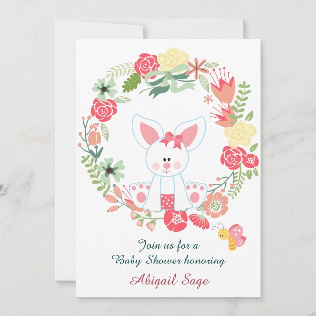 Invitation Mignonne fille lapin et Baby shower de fils de fle (Devant)