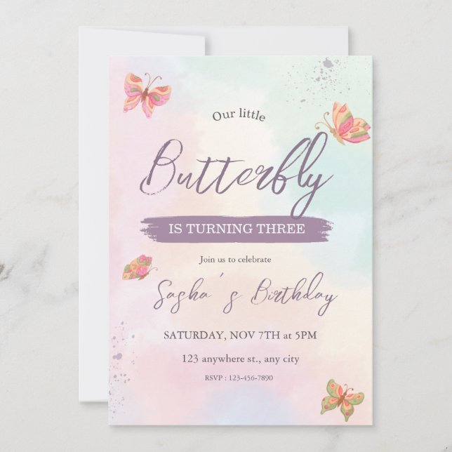 Invitation mignonne fille rose parties scintillant anniversai (Devant)